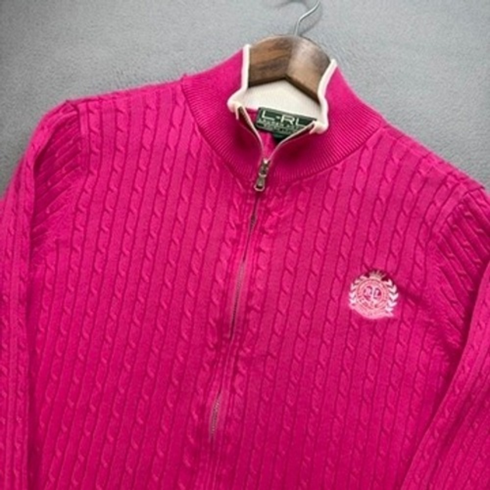 Lauren Ralph Lauren Active Zip Up Cardigan Sweater Full Zip L Pink Crest Logo